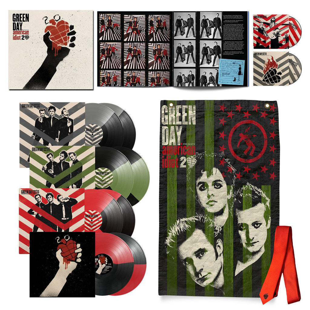 Green Day - American Idiot [8LP+2xBluRay] (Split-Colored Vinyl, 20th Anniversary Deluxe Edition, bonus tracks, 36 page book, large Green Day flag, iconic American Idiot red tie)